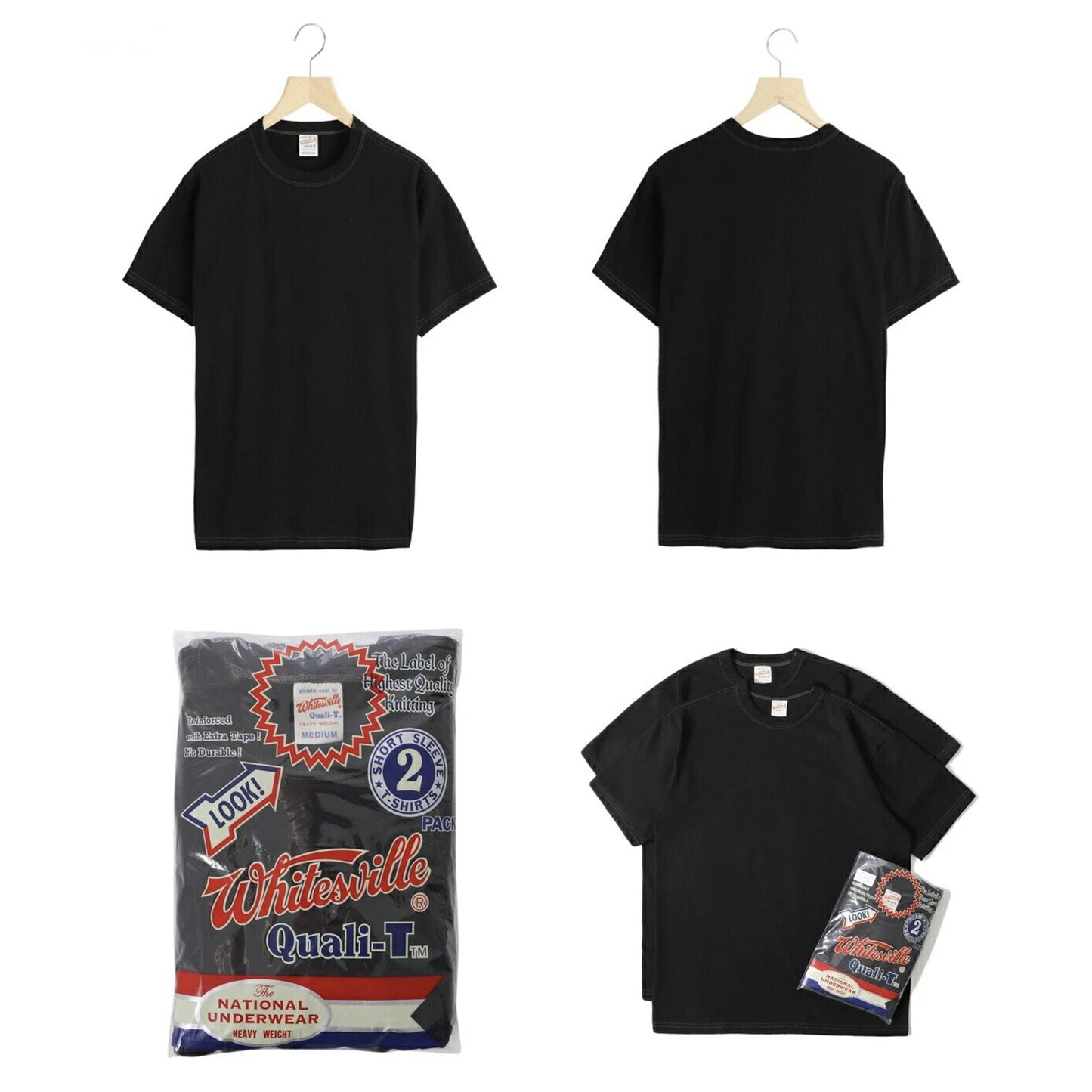 Whitesville Quali-T 2 Pack T-Shirt Black Heavyweight - XL