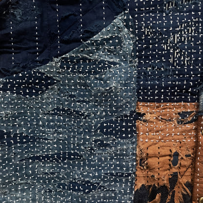 Indigo Collarless Boro Denim Jacket - M