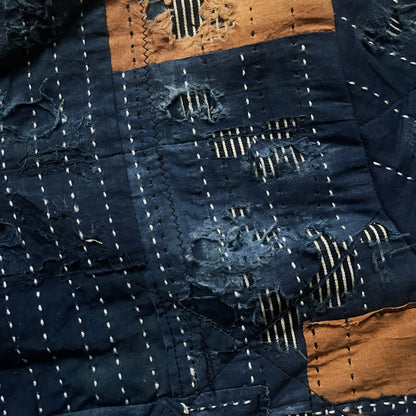 Indigo Collarless Boro Denim Jacket - M