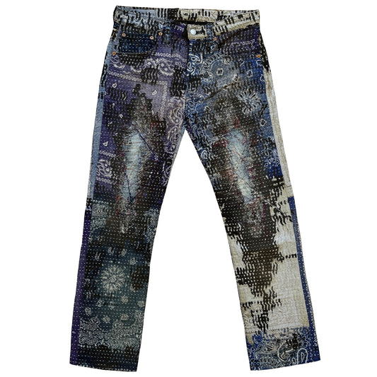 Boro Patchwork Sashiko Distressed Jeans - W32"