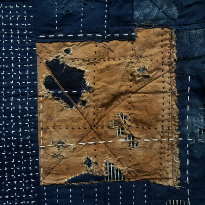 Indigo Collarless Boro Denim Jacket - M