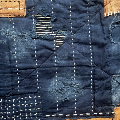 Indigo Collarless Boro Denim Jacket - M