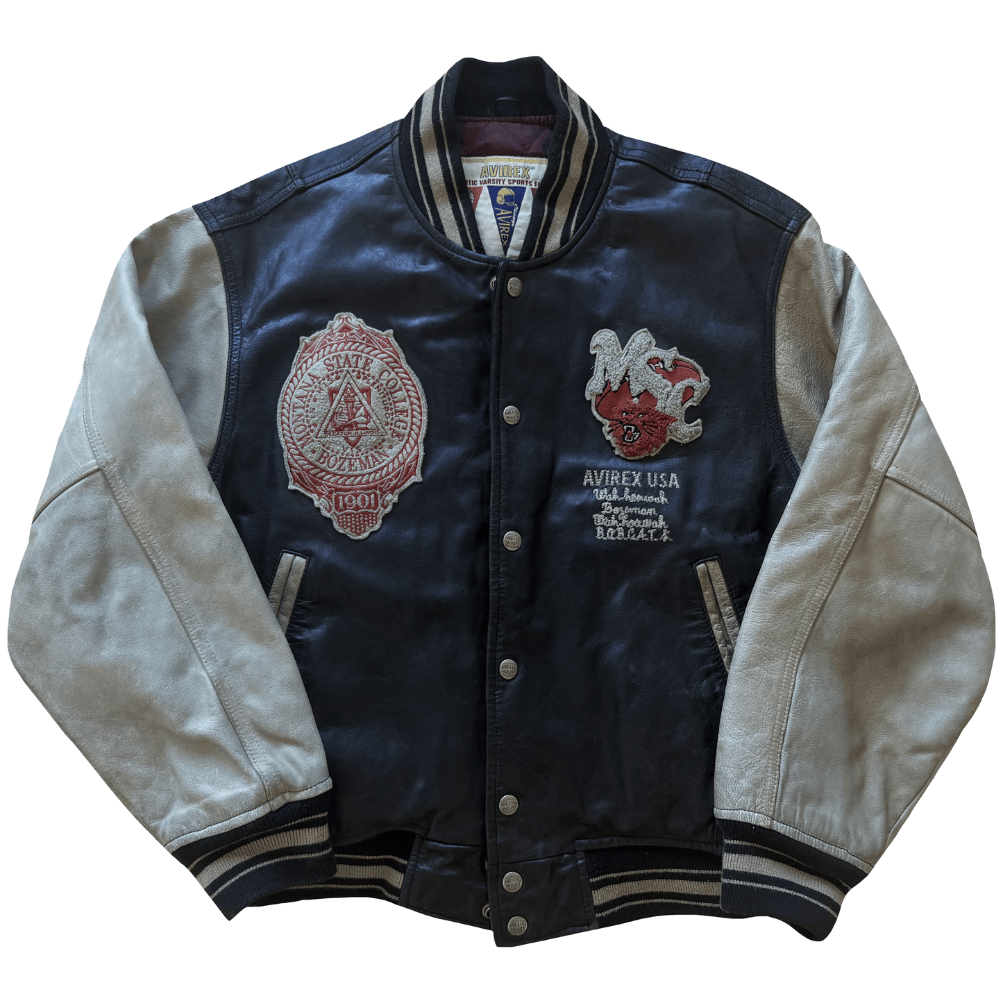Avirex Bobcats Leather Varsity Jacket - S