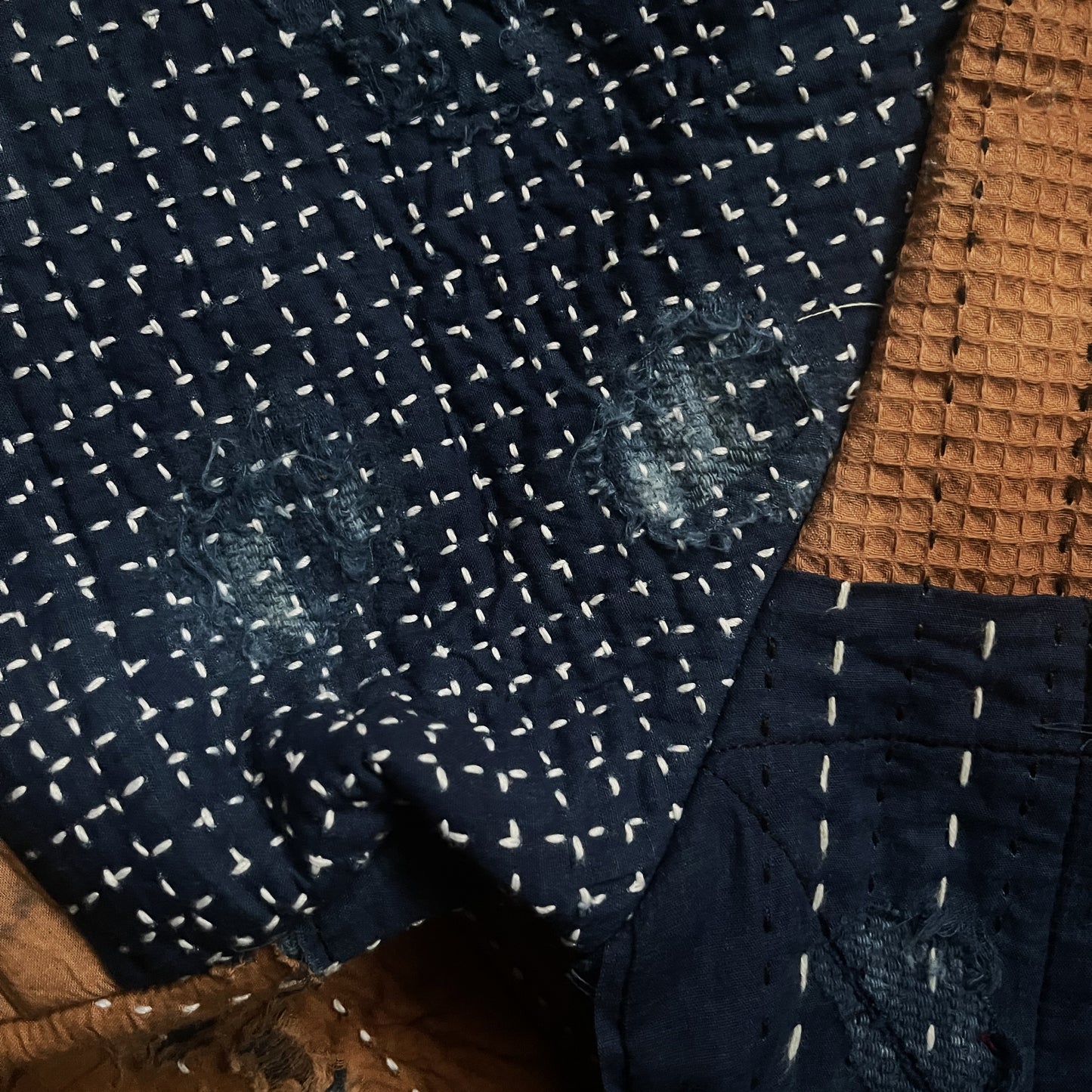 Indigo Collarless Boro Denim Jacket - M