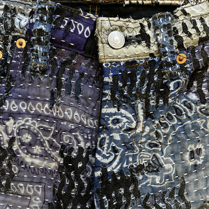 Boro Patchwork Sashiko Distressed Jeans - W32"