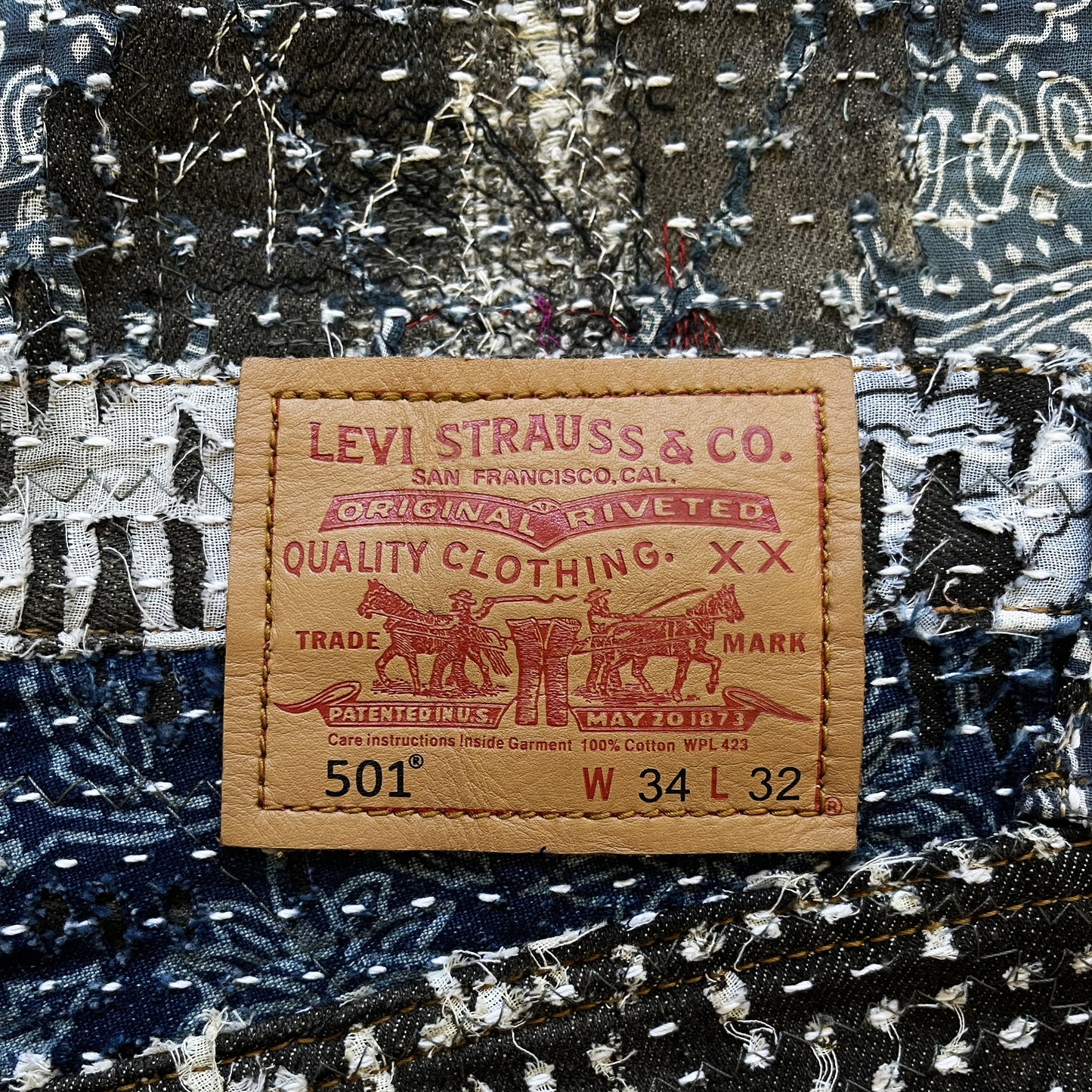 Boro Patchwork Sashiko Distressed Jeans - W32"