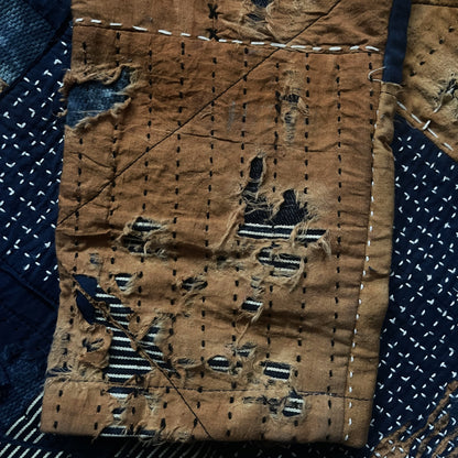 Indigo Collarless Boro Denim Jacket - M