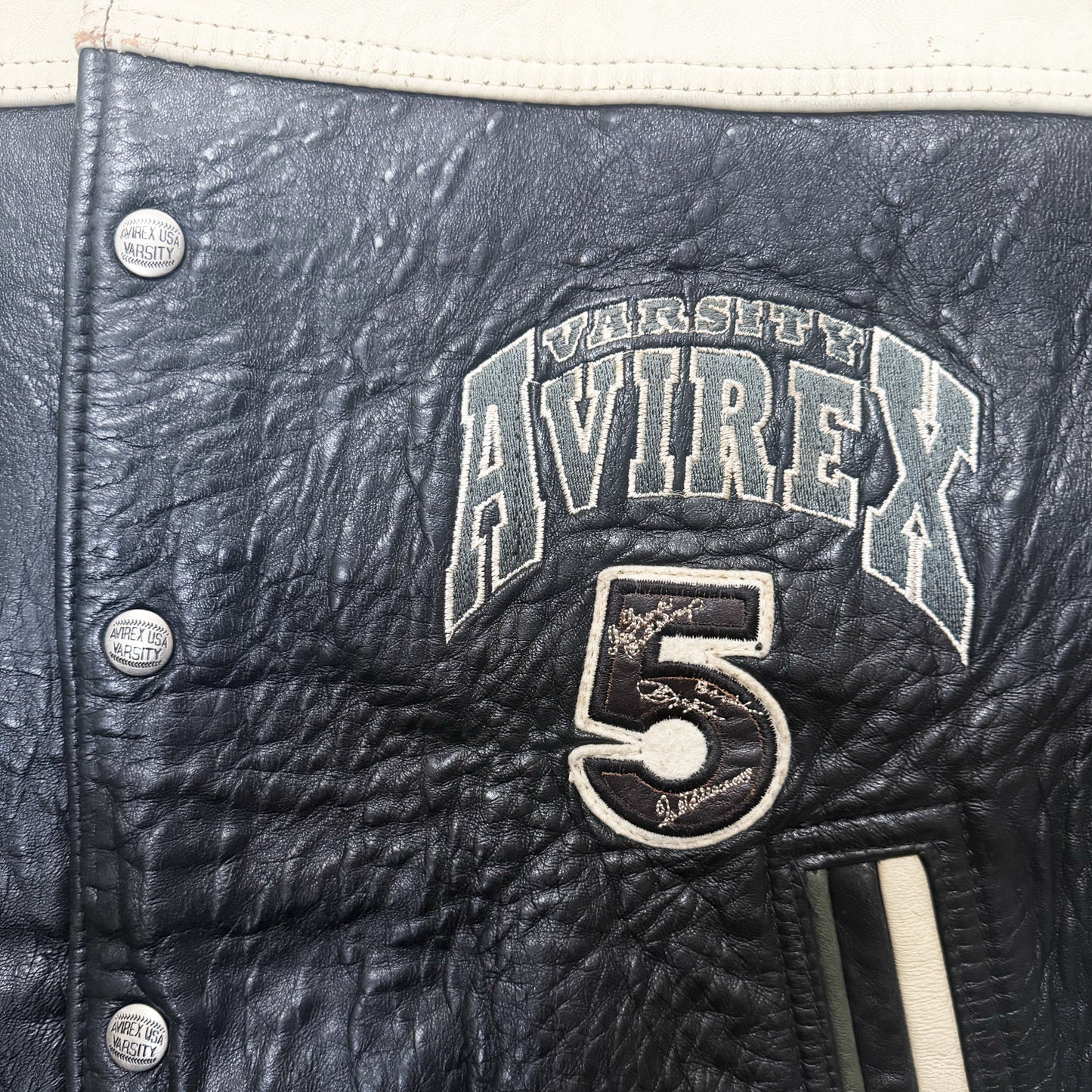 Avirex 'North West Wild Bears' Leather Varsity Jacket - S
