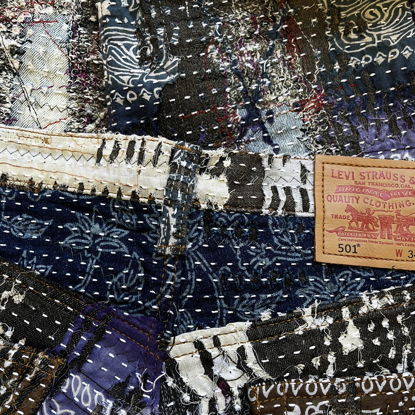 Boro Patchwork Sashiko Distressed Jeans - W32"