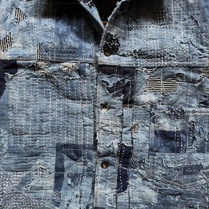 Indigo Boro Sashiko Distressed Denim Trucker Jacket - L