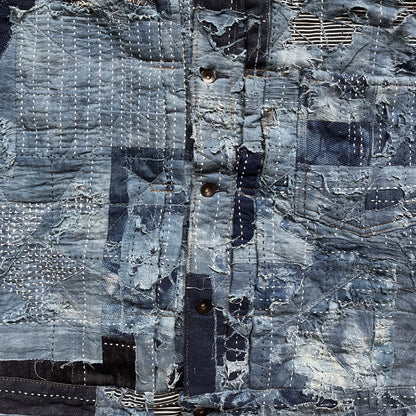 Indigo Boro Sashiko Distressed Denim Trucker Jacket - L