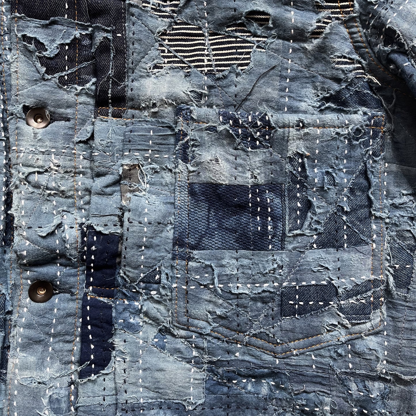 Indigo Boro Sashiko Distressed Denim Trucker Jacket - L