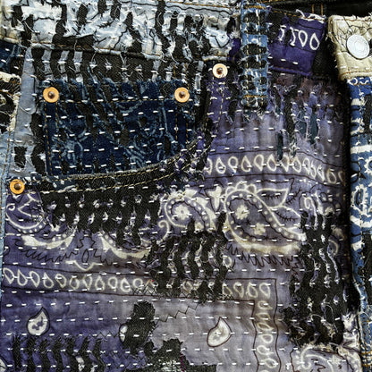 Boro Patchwork Sashiko Distressed Jeans - W32"