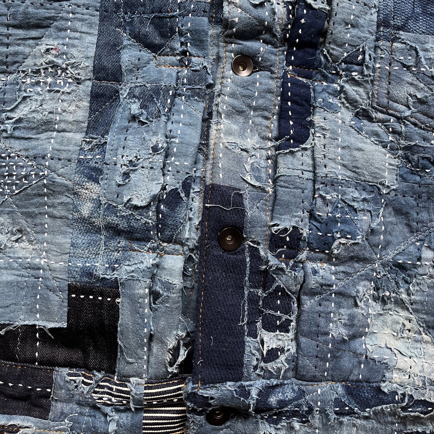 Indigo Boro Sashiko Distressed Denim Trucker Jacket - L