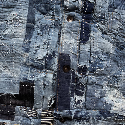 Indigo Boro Sashiko Distressed Denim Trucker Jacket - L