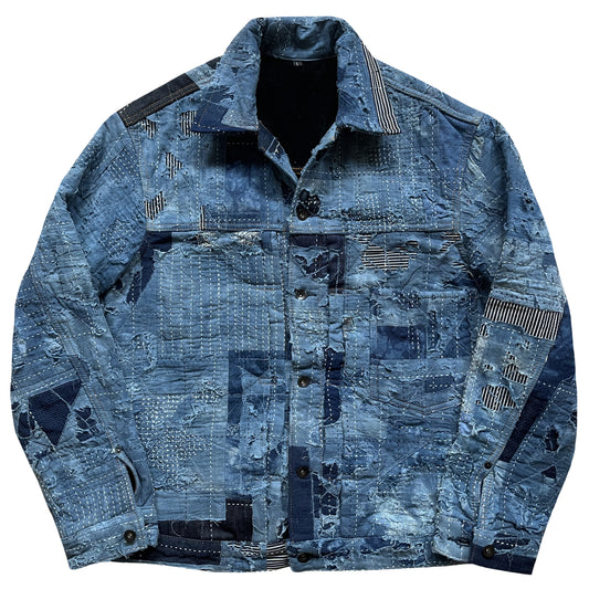 Indigo Boro Sashiko Distressed Denim Trucker Jacket - L
