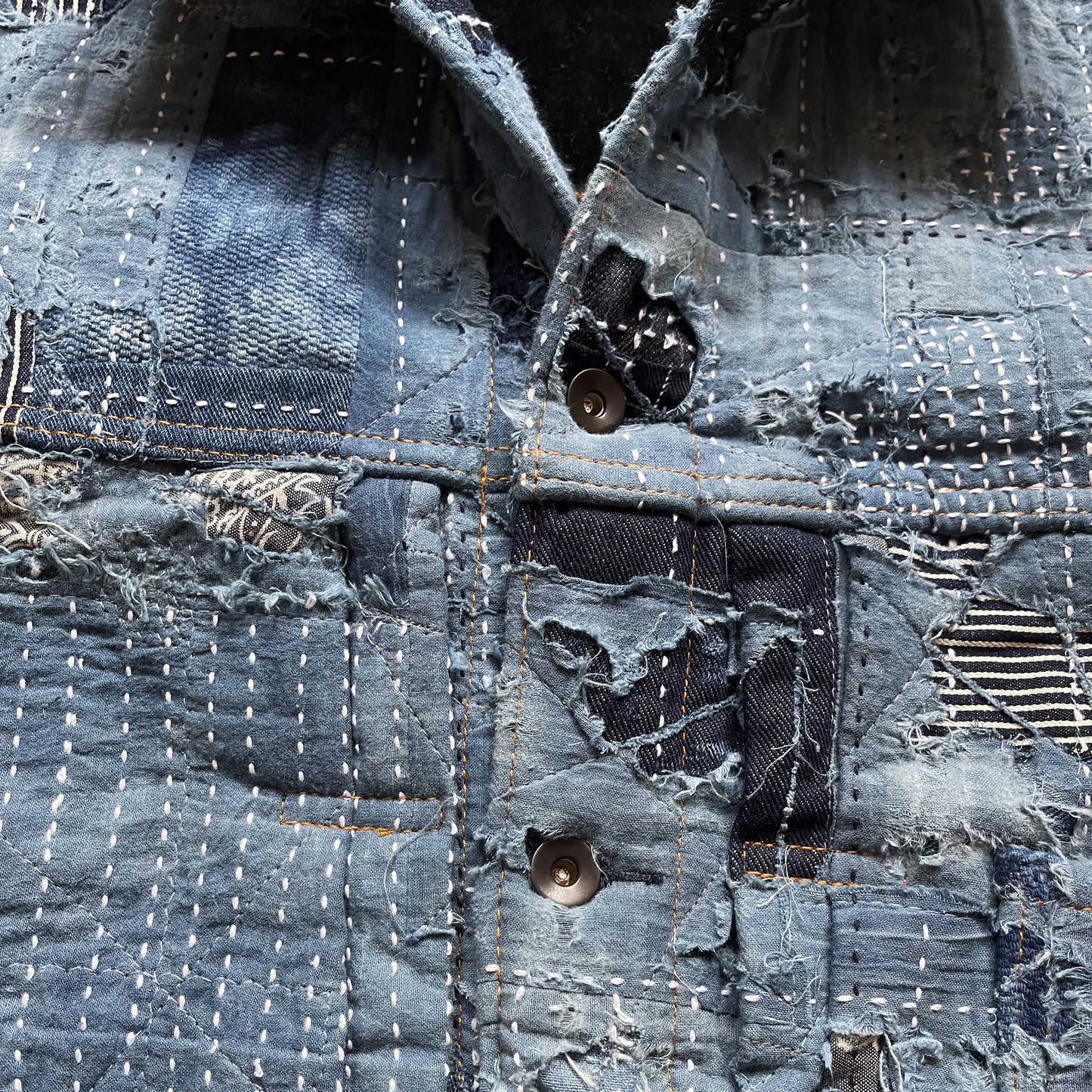 Indigo Boro Sashiko Distressed Denim Trucker Jacket - L