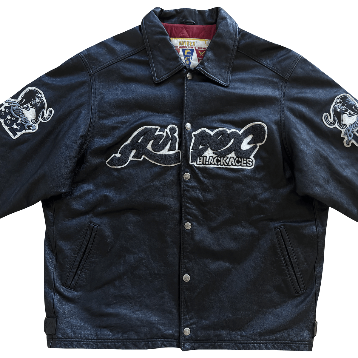 Avirex 'Black Aces' Leather Varsity Jacket - XL