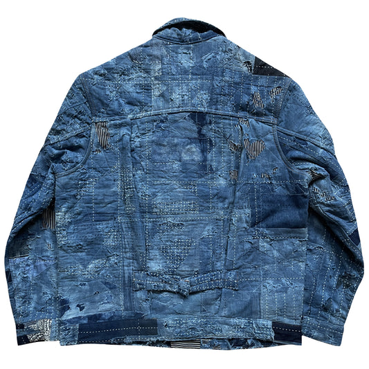 Indigo Boro Sashiko Distressed Denim Trucker Jacket - L
