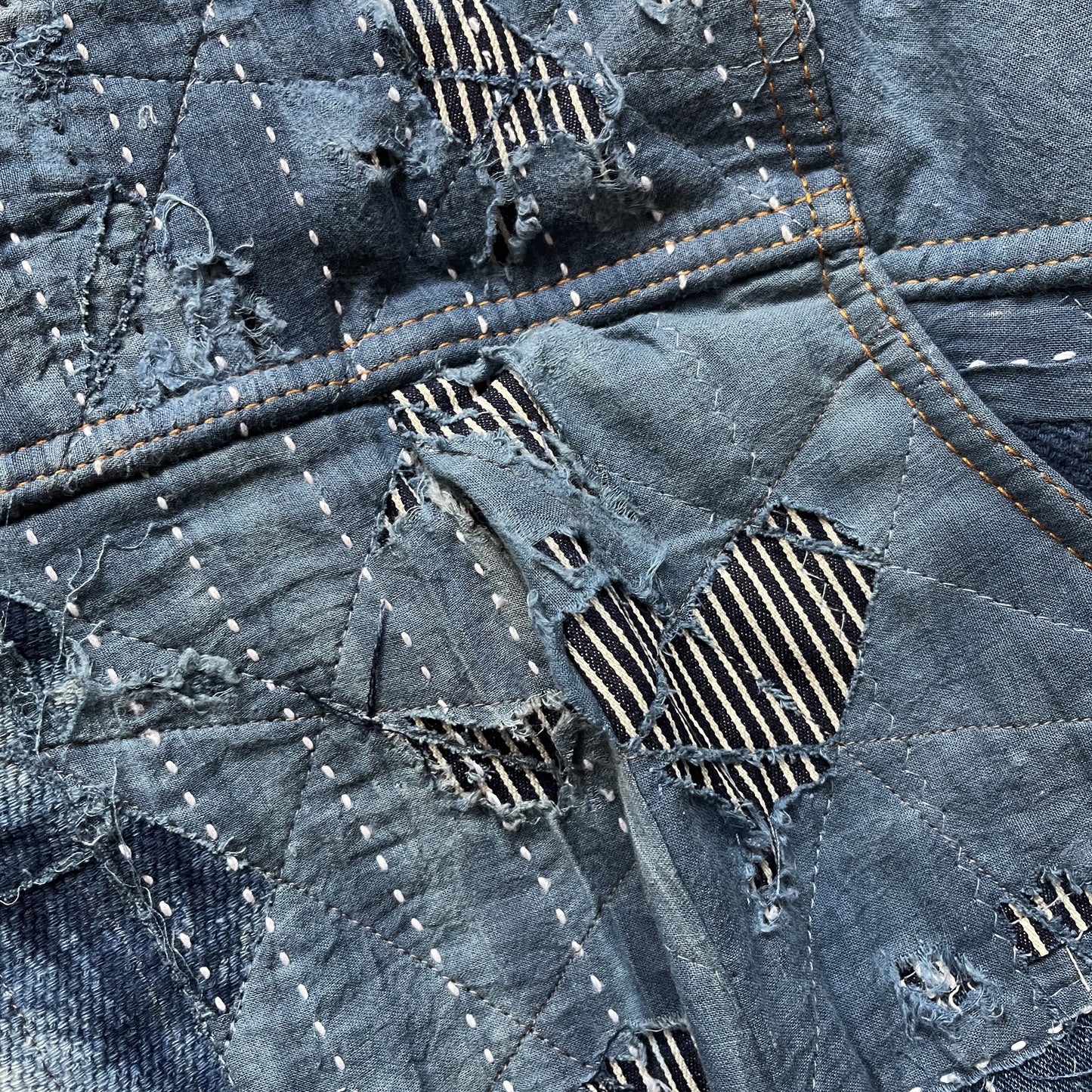 Indigo Boro Sashiko Distressed Denim Trucker Jacket - L