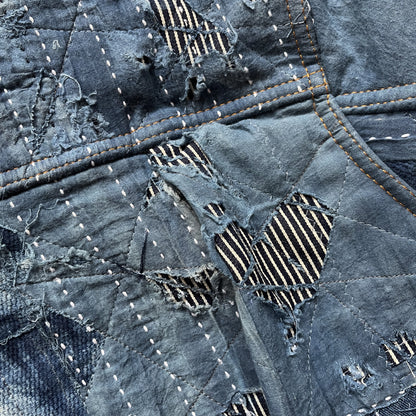 Indigo Boro Sashiko Distressed Denim Trucker Jacket - L