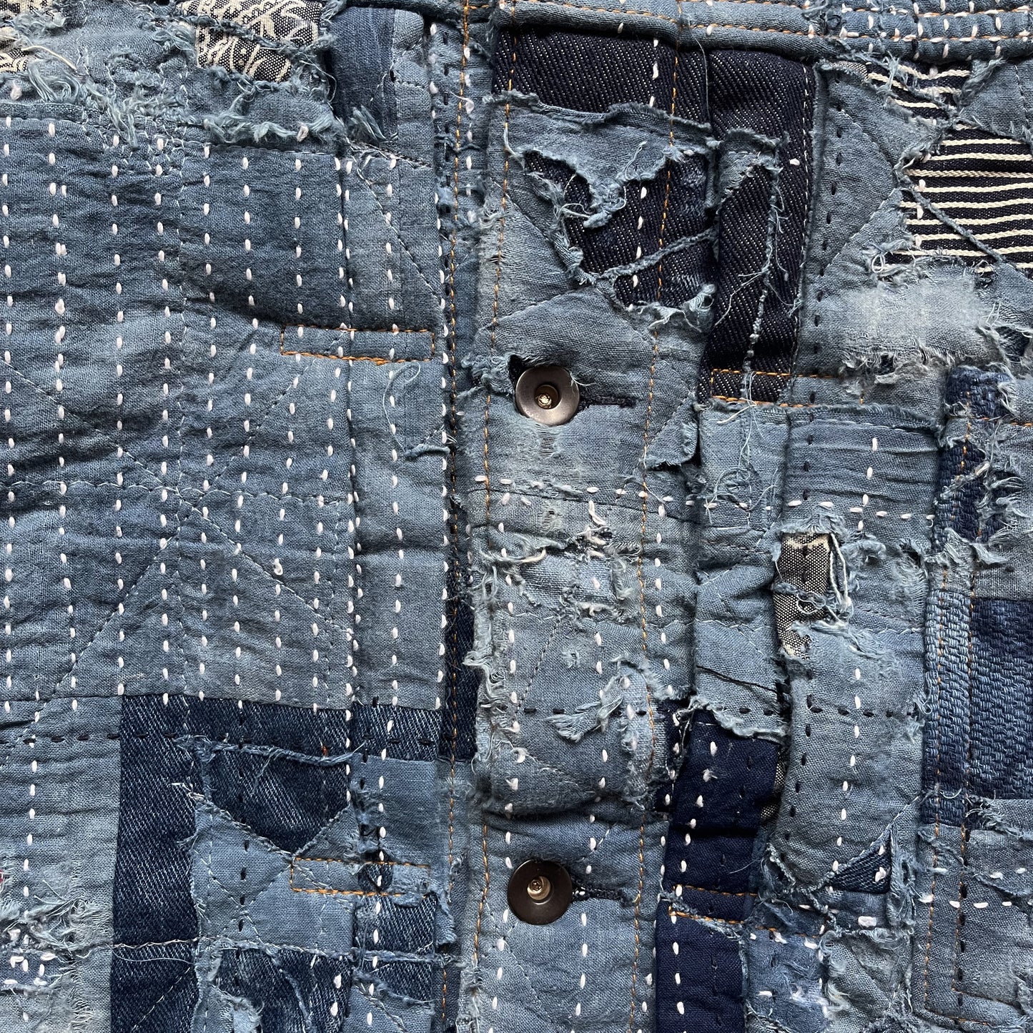 Indigo Boro Sashiko Distressed Denim Trucker Jacket - L