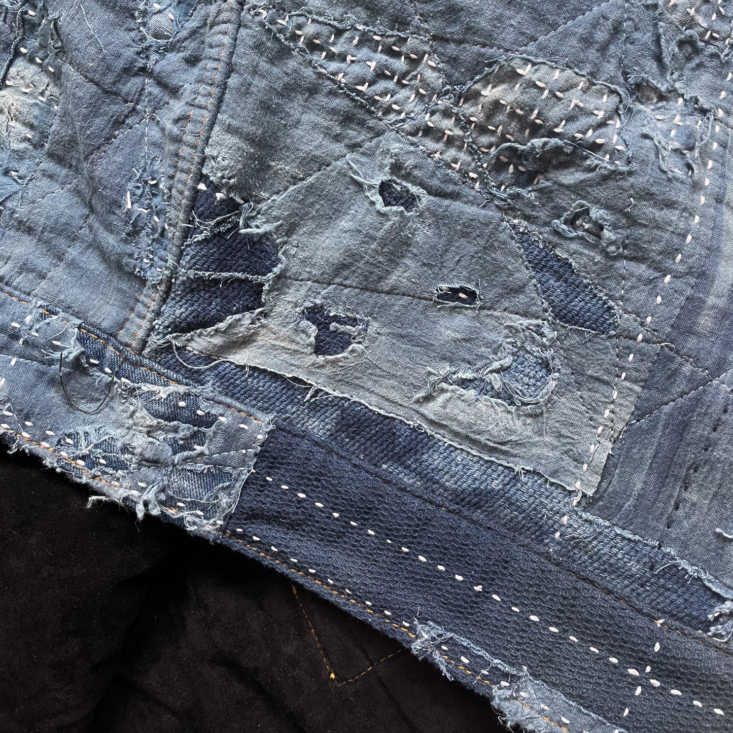 Indigo Boro Sashiko Distressed Denim Trucker Jacket - L