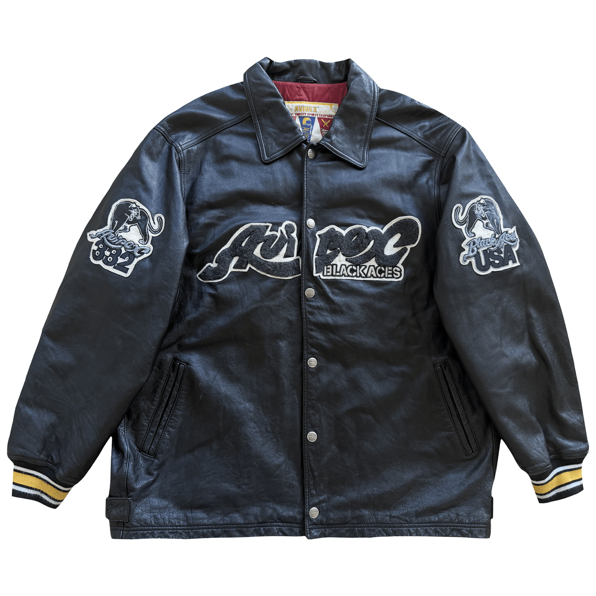 Avirex 'Black Aces' Leather Varsity Jacket - XL