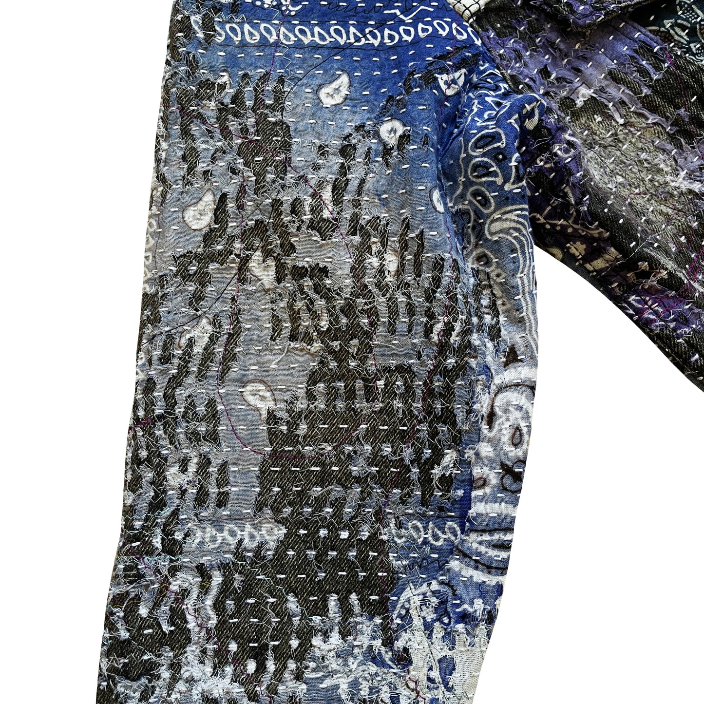 Boro Patchwork Sashiko Distressed Denim Trucker Jacket - M