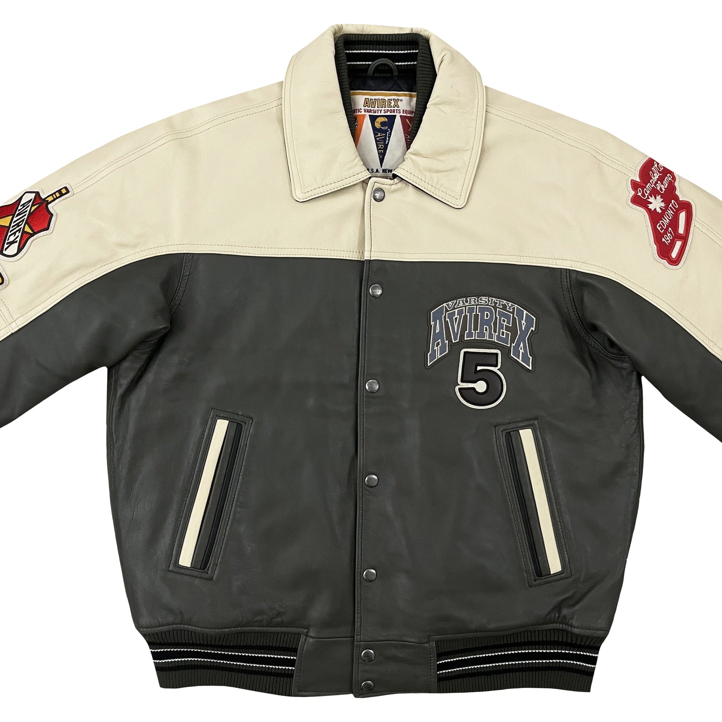 Avirex Wild Bears Leather Varsity Jacket - L