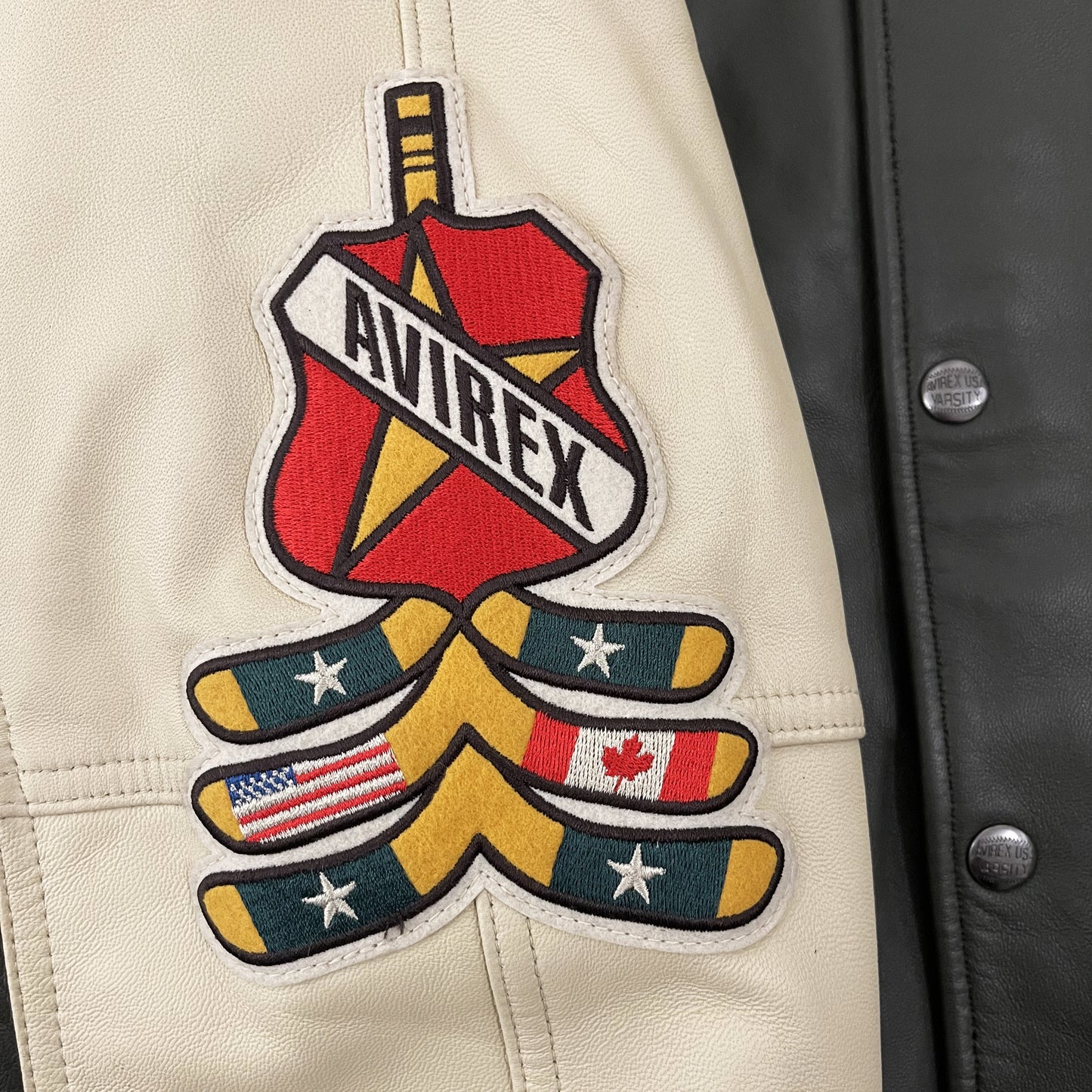 Avirex Wild Bears Leather Varsity Jacket - L