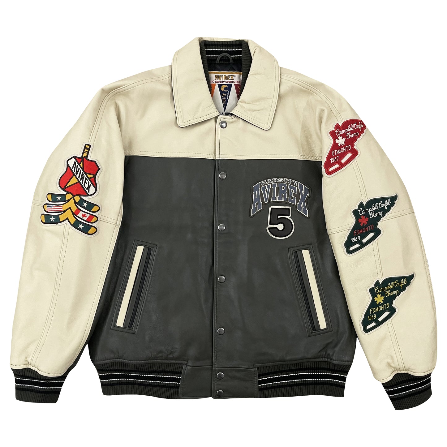 Avirex Wild Bears Leather Varsity Jacket - L