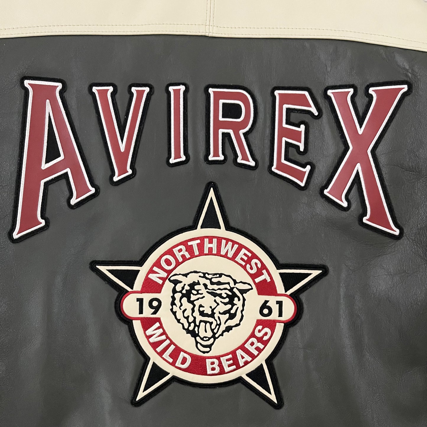 Avirex Wild Bears Leather Varsity Jacket - L