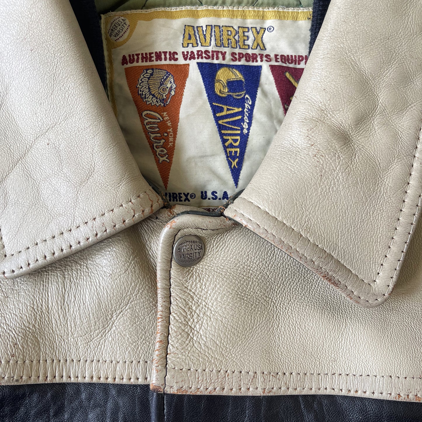 Avirex Wild Bears Leather Varsity Jacket - S