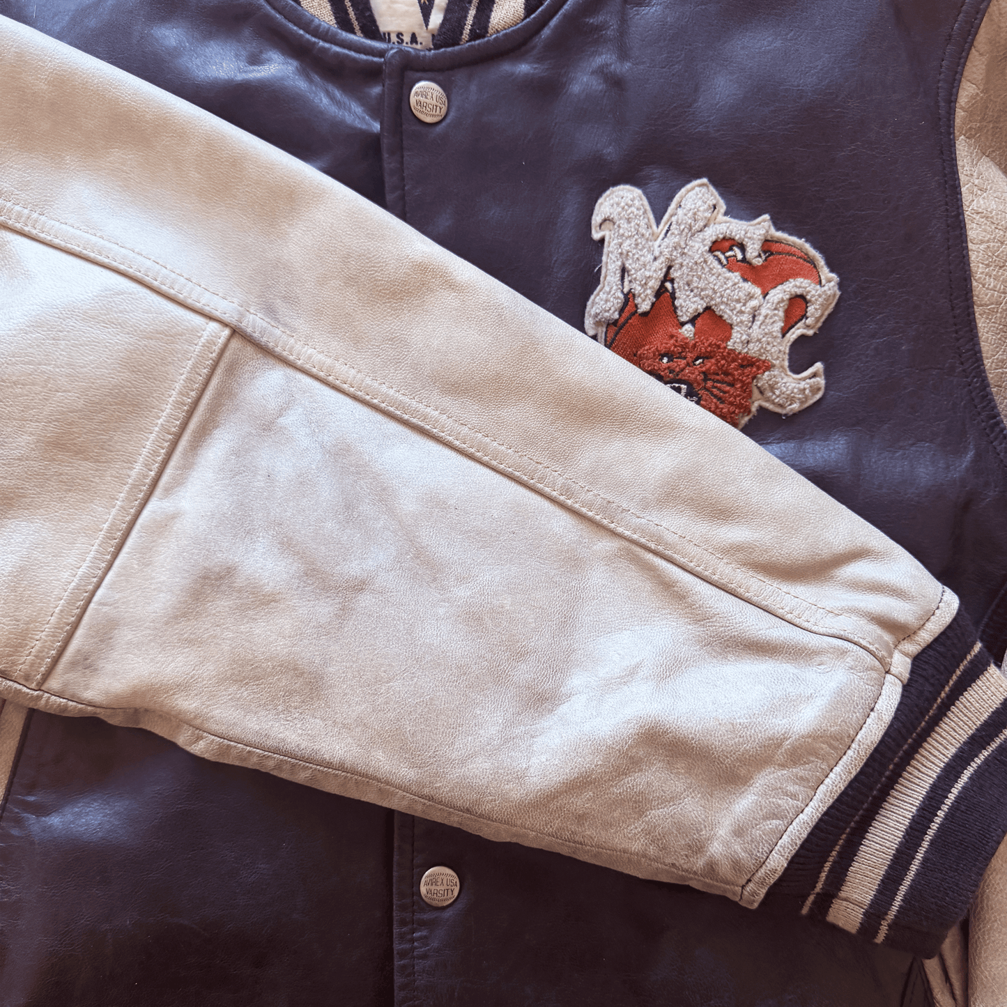 Avirex Bobcats Leather Varsity Jacket - S