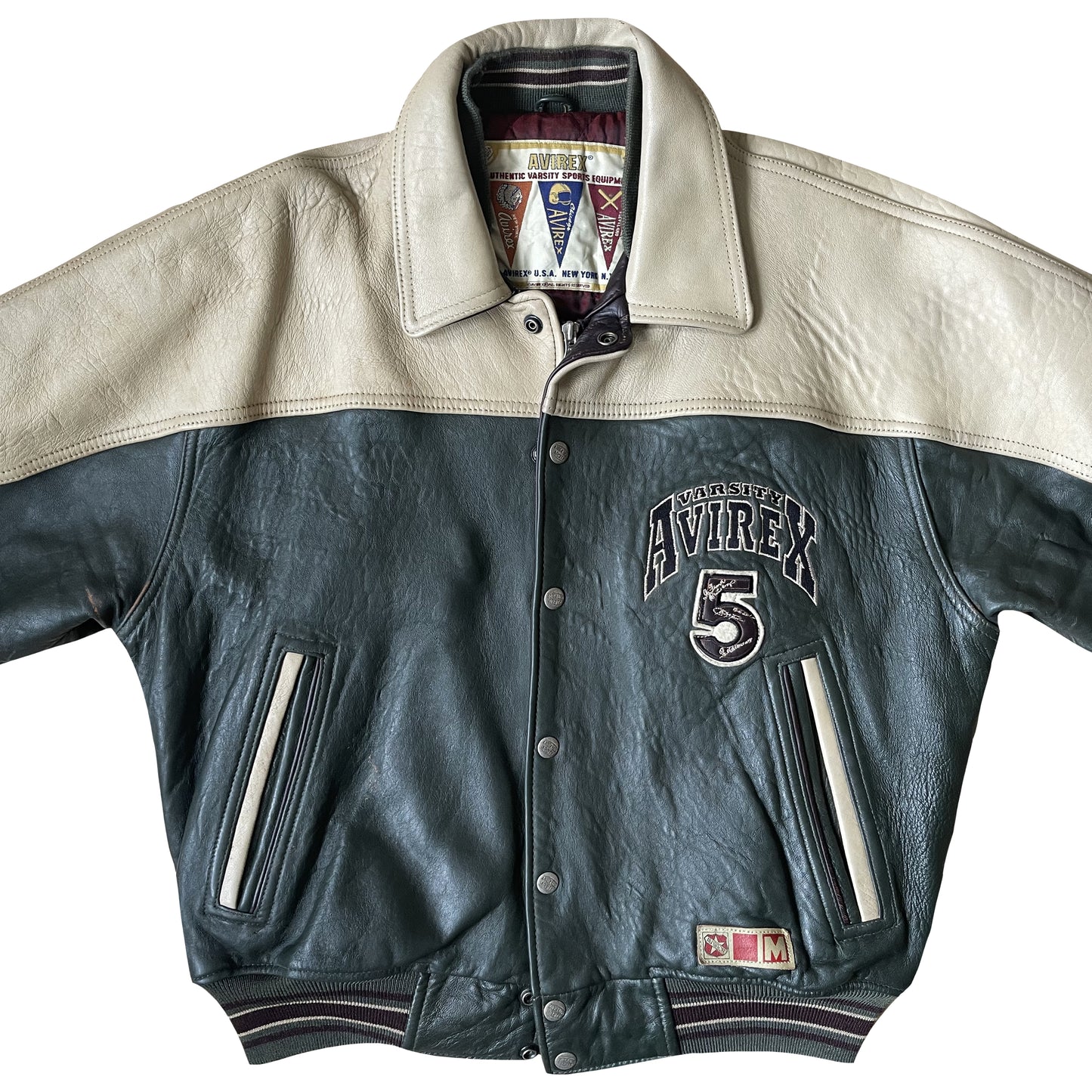 Avirex Wild Bears Leather Varsity Jacket - M