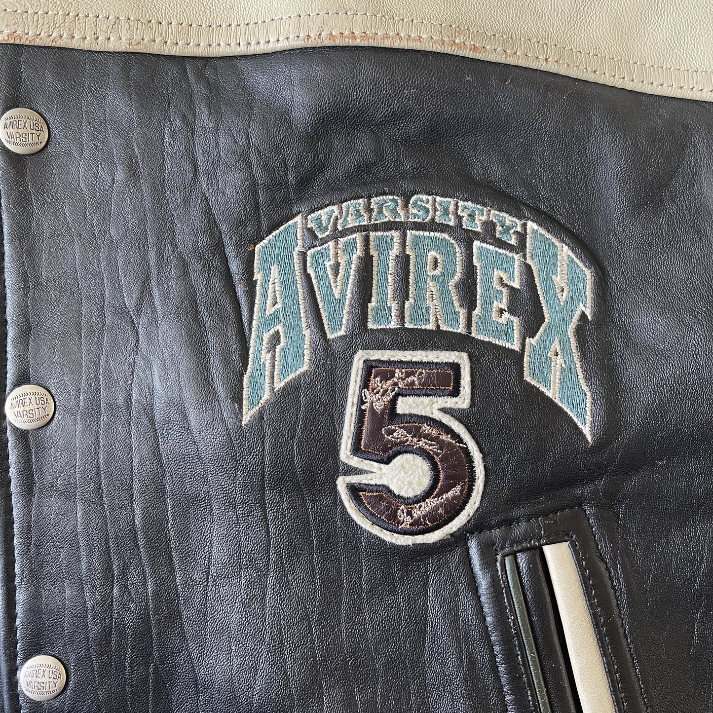 Avirex Wild Bears Leather Varsity Jacket - S