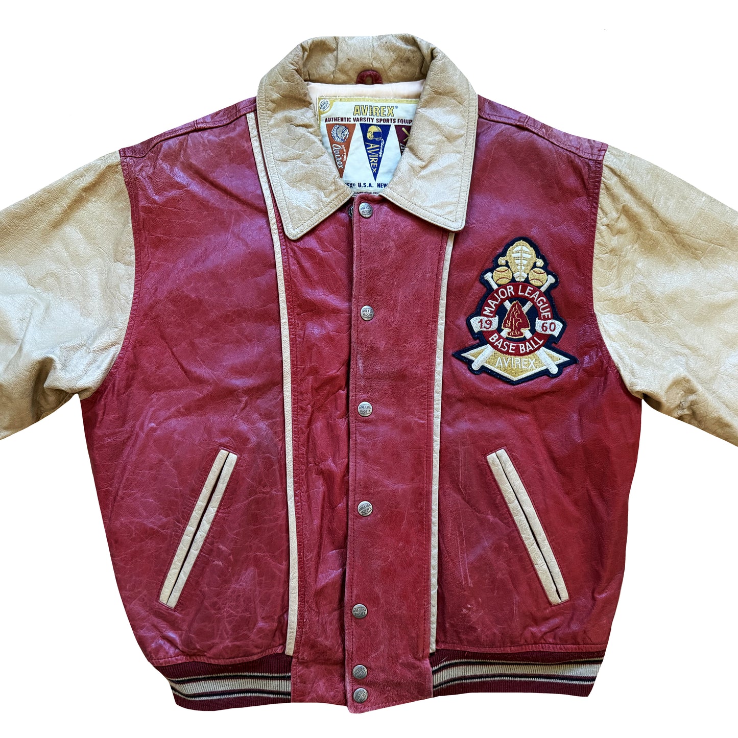 Avirex 'Chief High Hawk' Leather Varsity Jacket - S