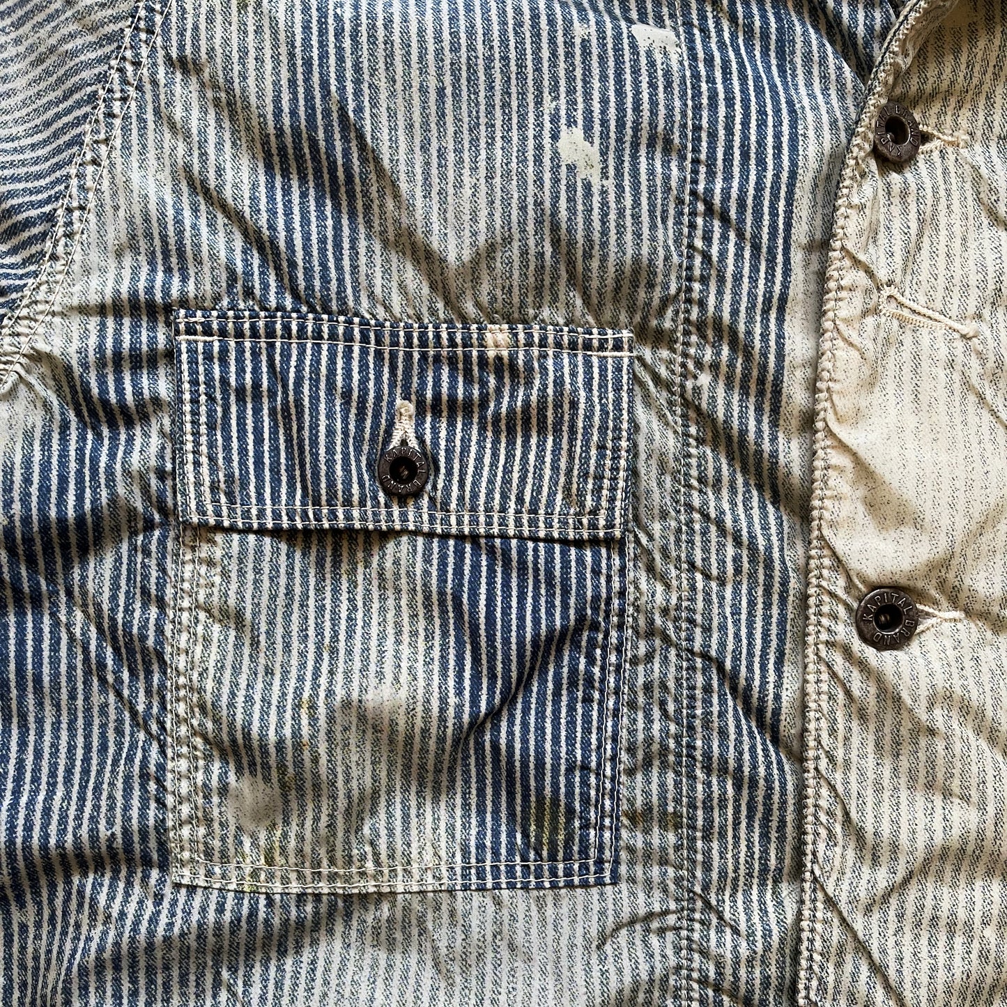 Kapital Hickory Striped Distressed Jacket - M