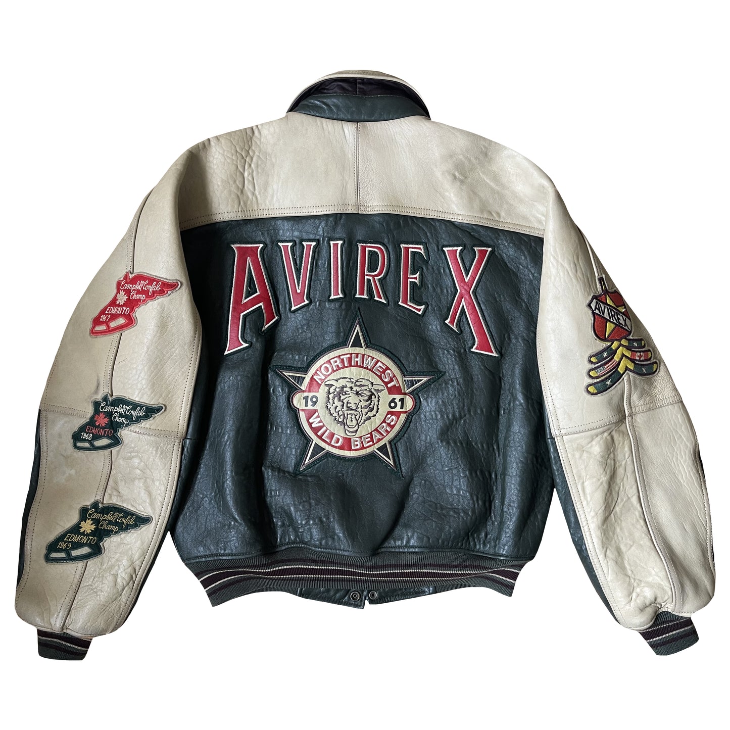 Avirex Wild Bears Leather Varsity Jacket - M