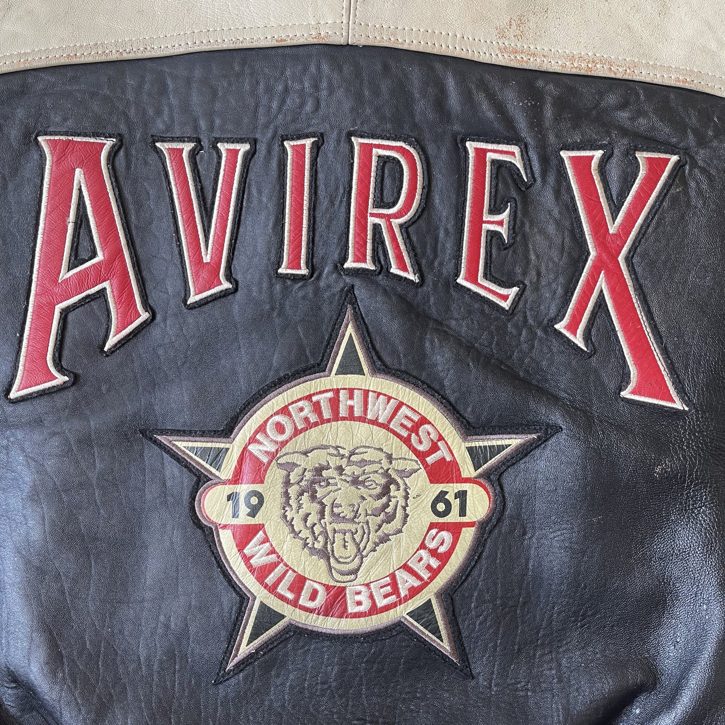 Avirex Wild Bears Leather Varsity Jacket - S