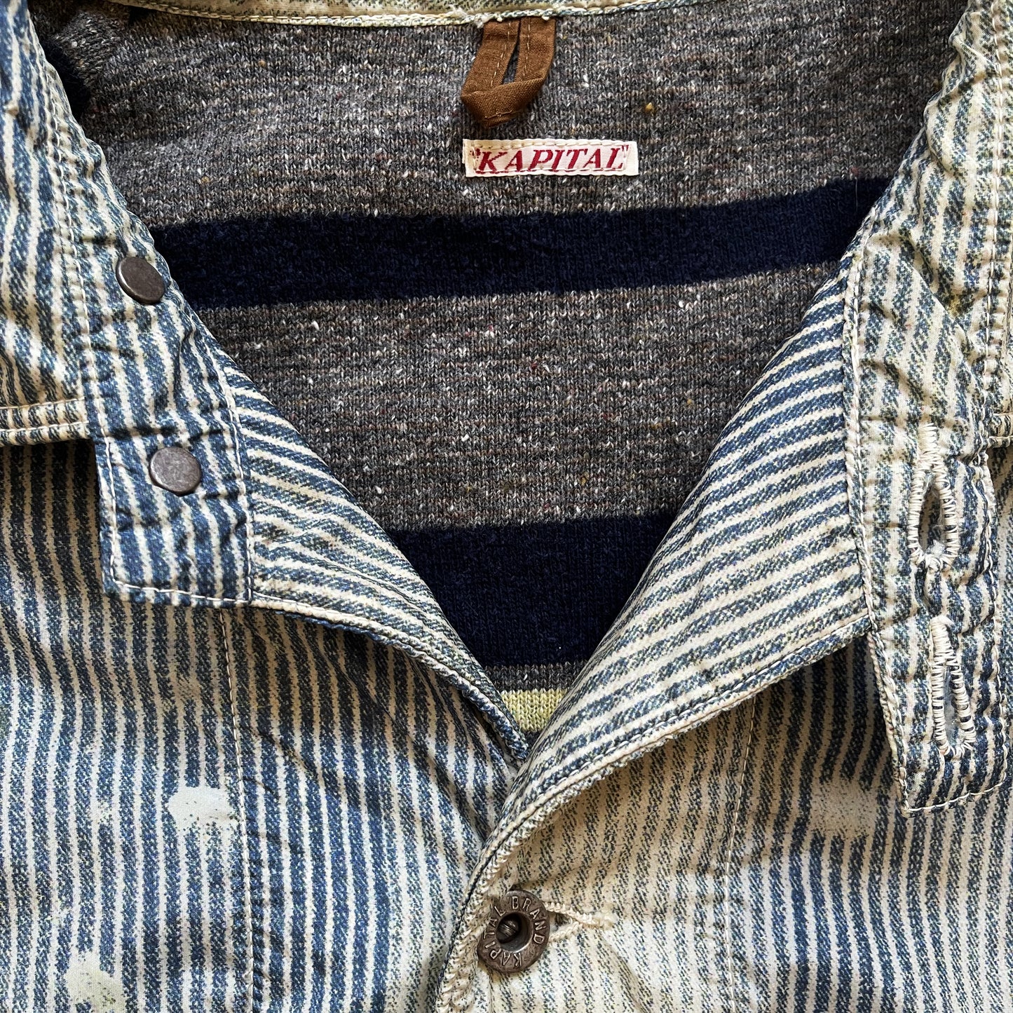 Kapital Hickory Striped Distressed Jacket - M