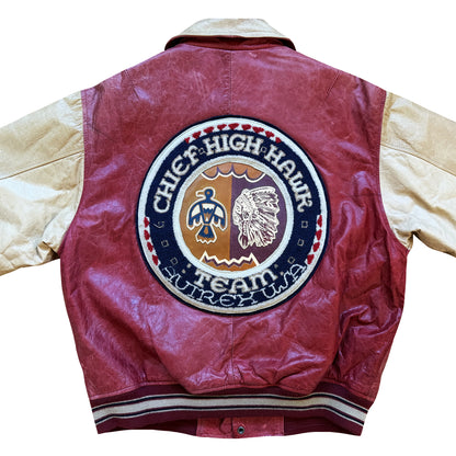 Avirex 'Chief High Hawk' Leather Varsity Jacket - S