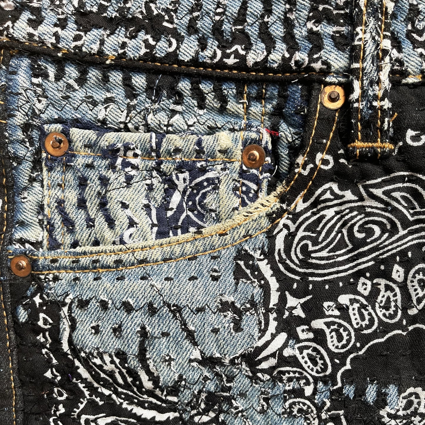 Boro Patchwork Sashiko Distressed Jeans - W34"