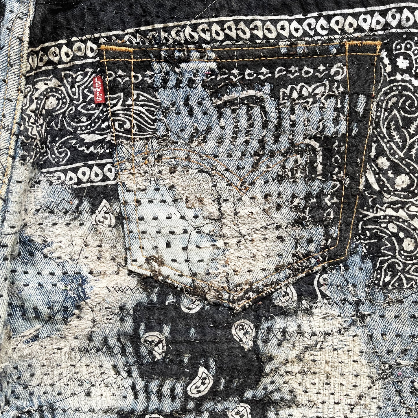 Boro Patchwork Sashiko Distressed Jeans - W34"