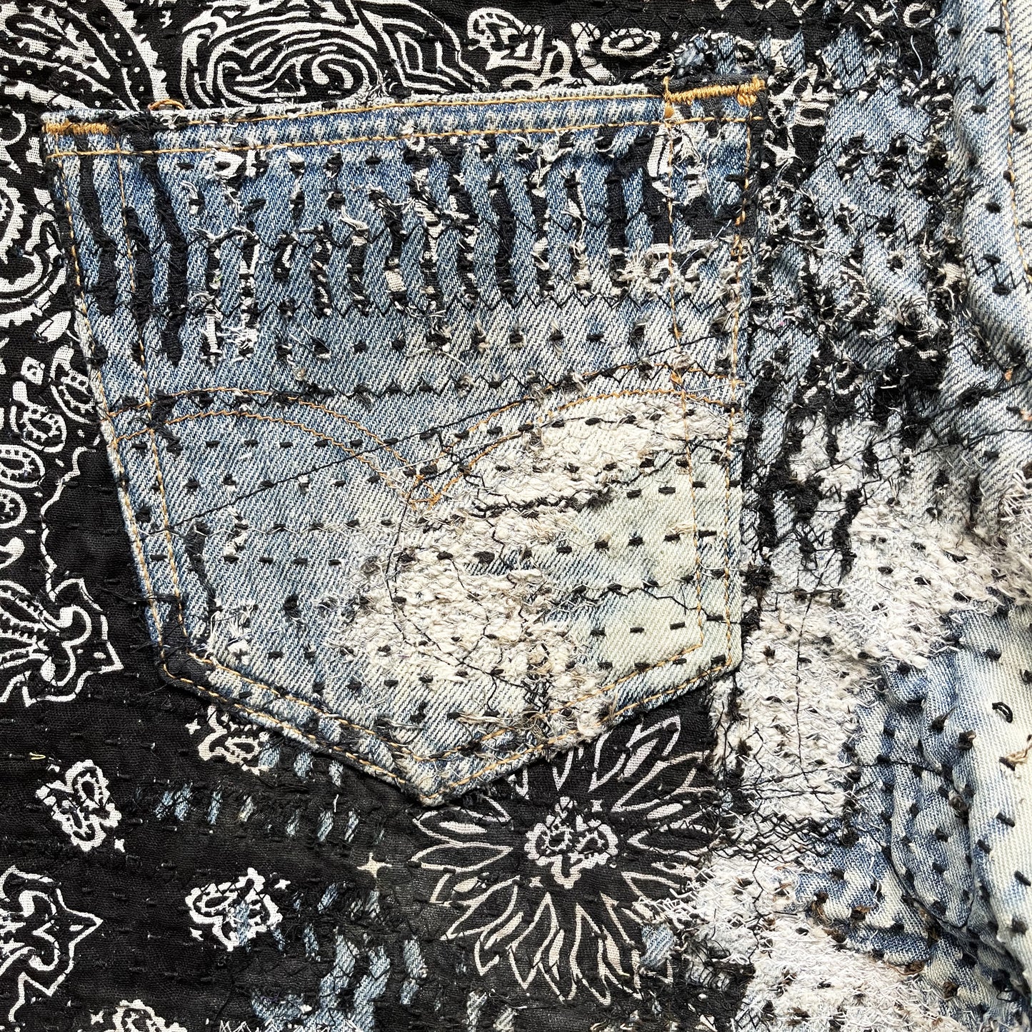Boro Patchwork Sashiko Distressed Jeans - W34"