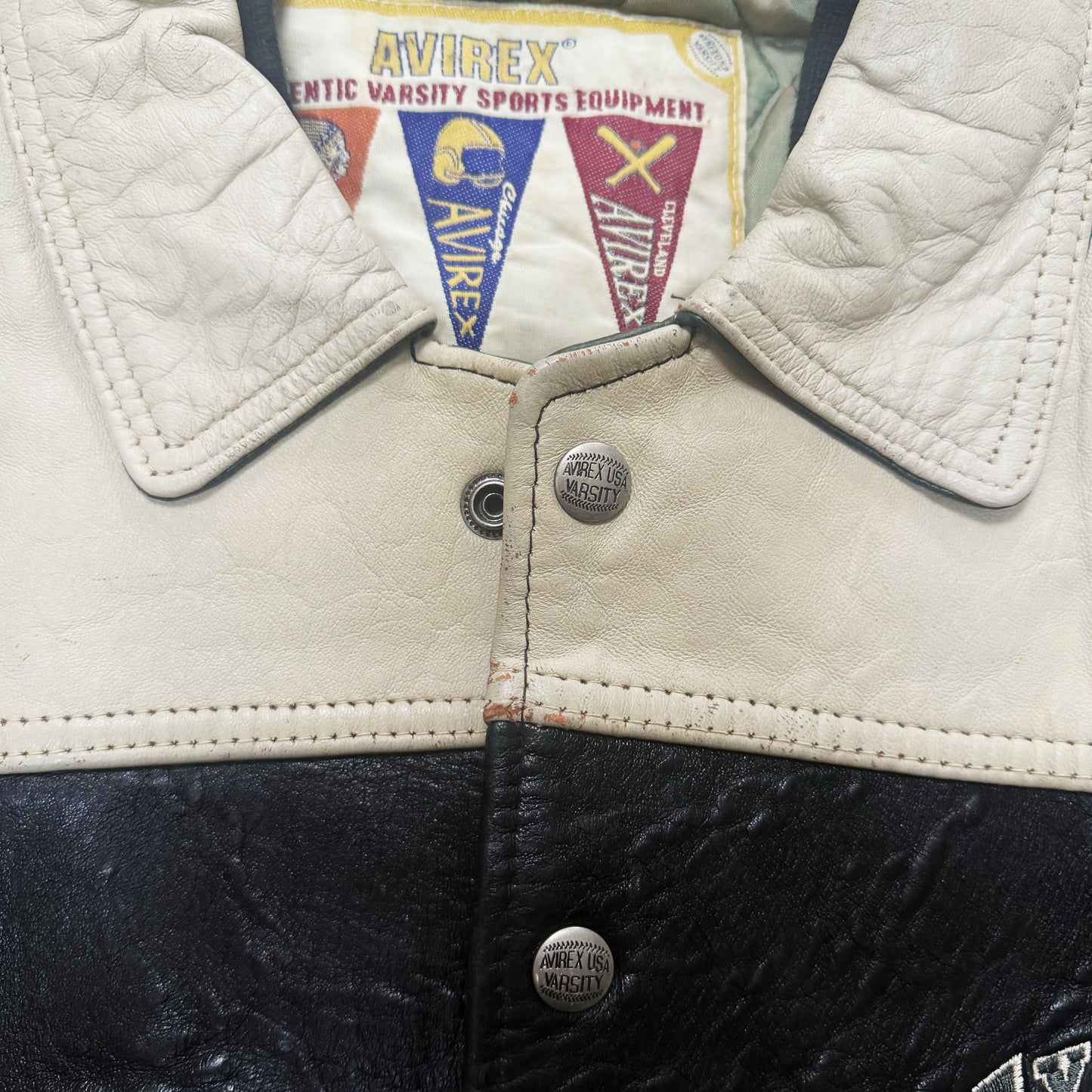 Avirex 'North West Wild Bears' Leather Varsity Jacket - S