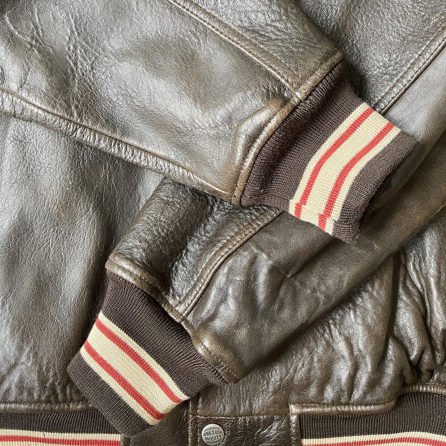 Avirex 'Spider Rock' Leather Varsity Jacket - S