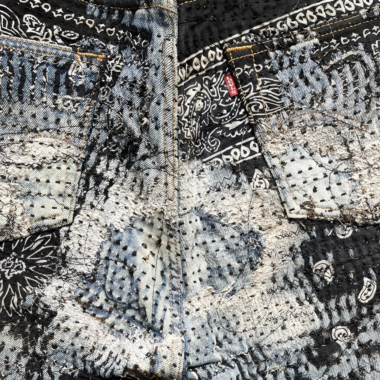 Boro Patchwork Sashiko Distressed Jeans - W34"