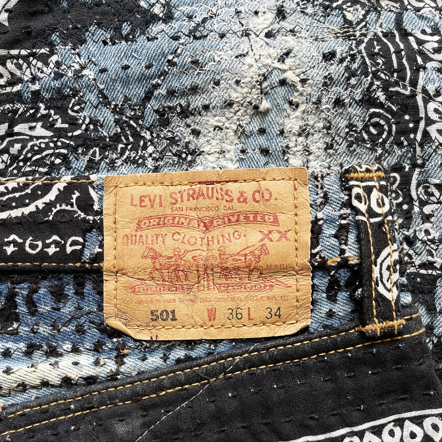Boro Patchwork Sashiko Distressed Jeans - W34"